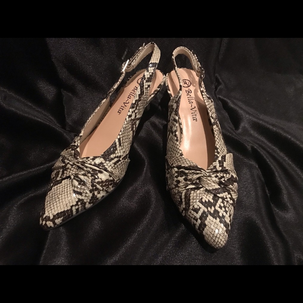 Bella Vita Snake skin look sling back kittens 7.5